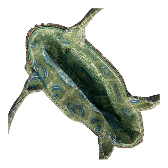 Sigrid Olsen Green tote with Blue fish pattern vintage. Canvas, Rhinestones - Picture 10 of 13